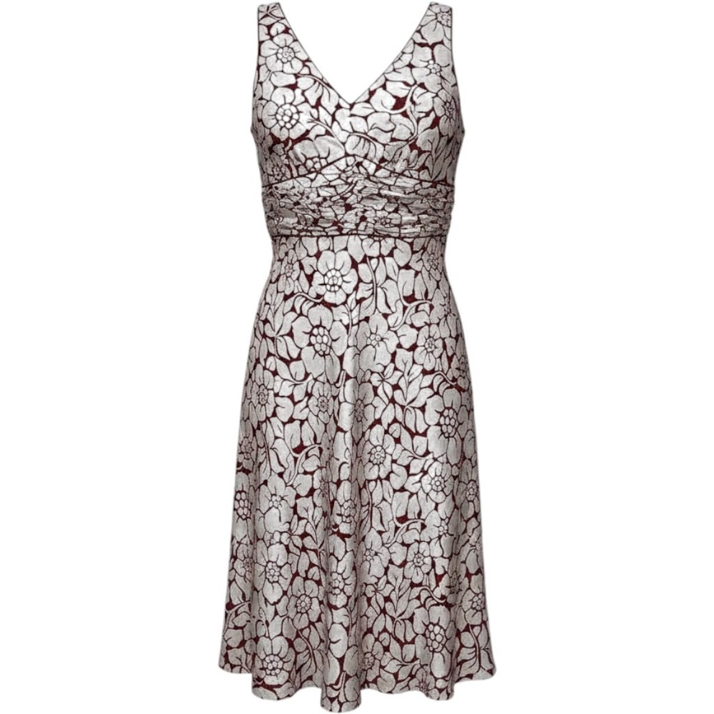 Ann Taylor Floral Silk Midi Dress 8 Red Ivory‎ Womens V-Neck Empire Waist Exc